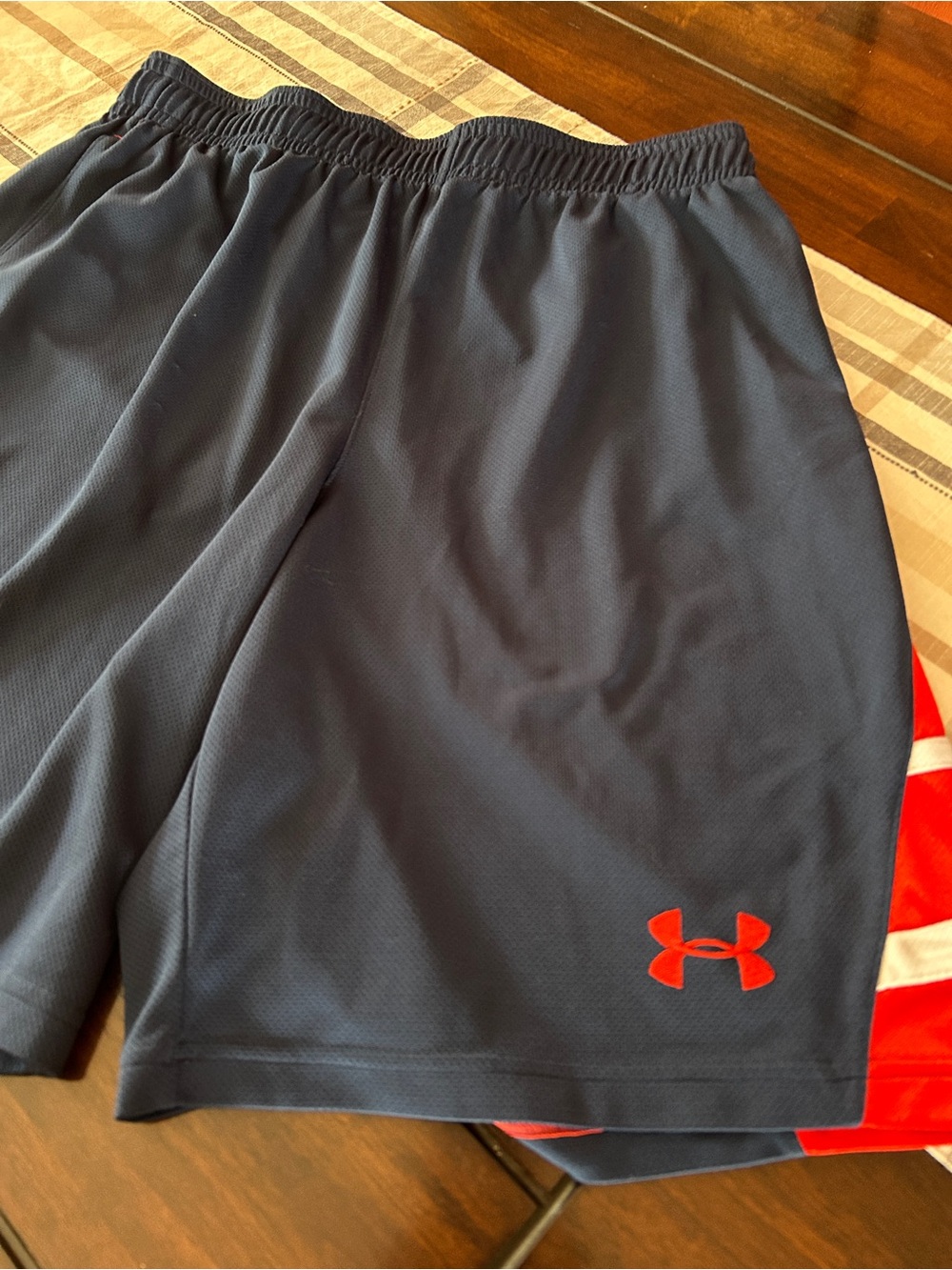 Under Armour Navy and Red Men's Athletic Shorts - Picture 2 of 9